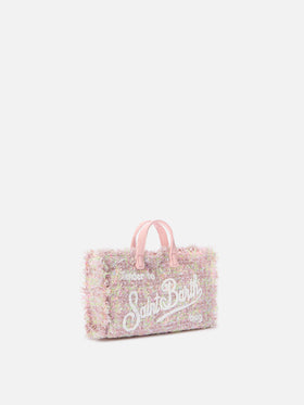 Phone Bag rosa in tweed con ricamo logo