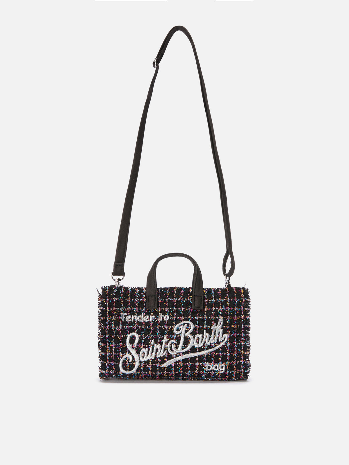 Sac téléphone noir en tweed avec logo brodé 