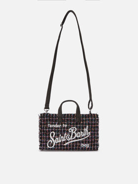 Sac téléphone noir en tweed avec logo brodé 