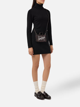 Sac téléphone noir en tweed avec logo brodé 
