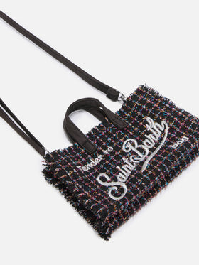 Sac téléphone noir en tweed avec logo brodé 