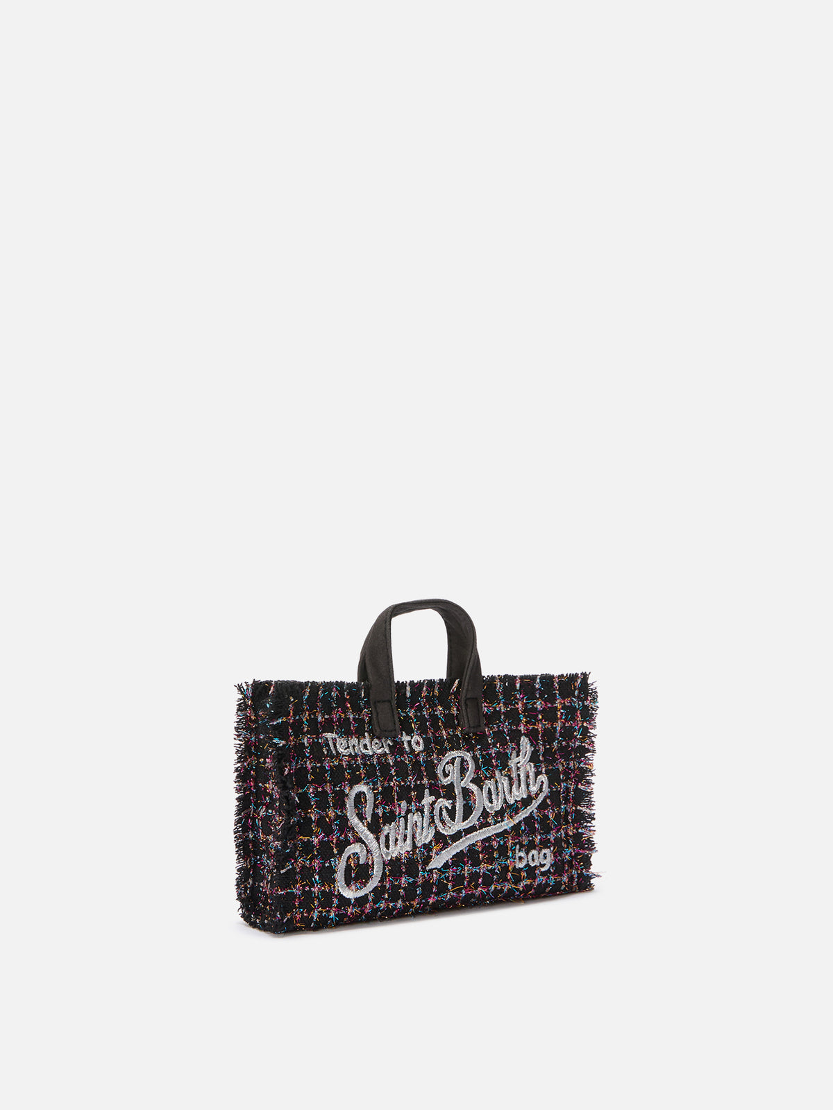 Sac téléphone noir en tweed avec logo brodé 