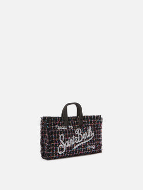 Sac téléphone noir en tweed avec logo brodé 