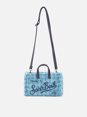 Light blue Phone Bag in tweed with logo embroidery
