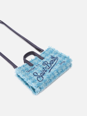 Light blue Phone Bag in tweed with logo embroidery