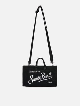 Pochette téléphone noire en velours avec logo brodé 