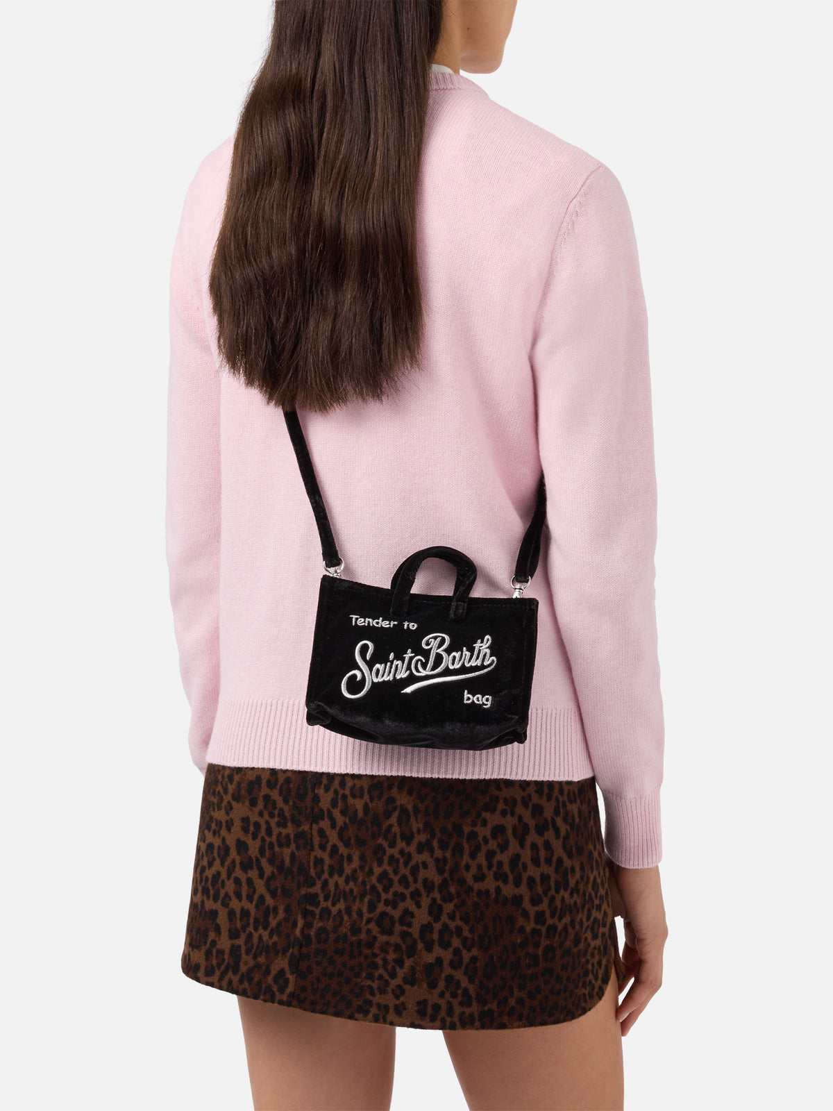 Pochette téléphone noire en velours avec logo brodé 