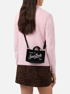 Pochette téléphone noire en velours avec logo brodé 