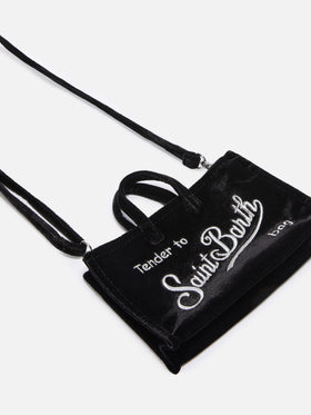 Pochette téléphone noire en velours avec logo brodé 