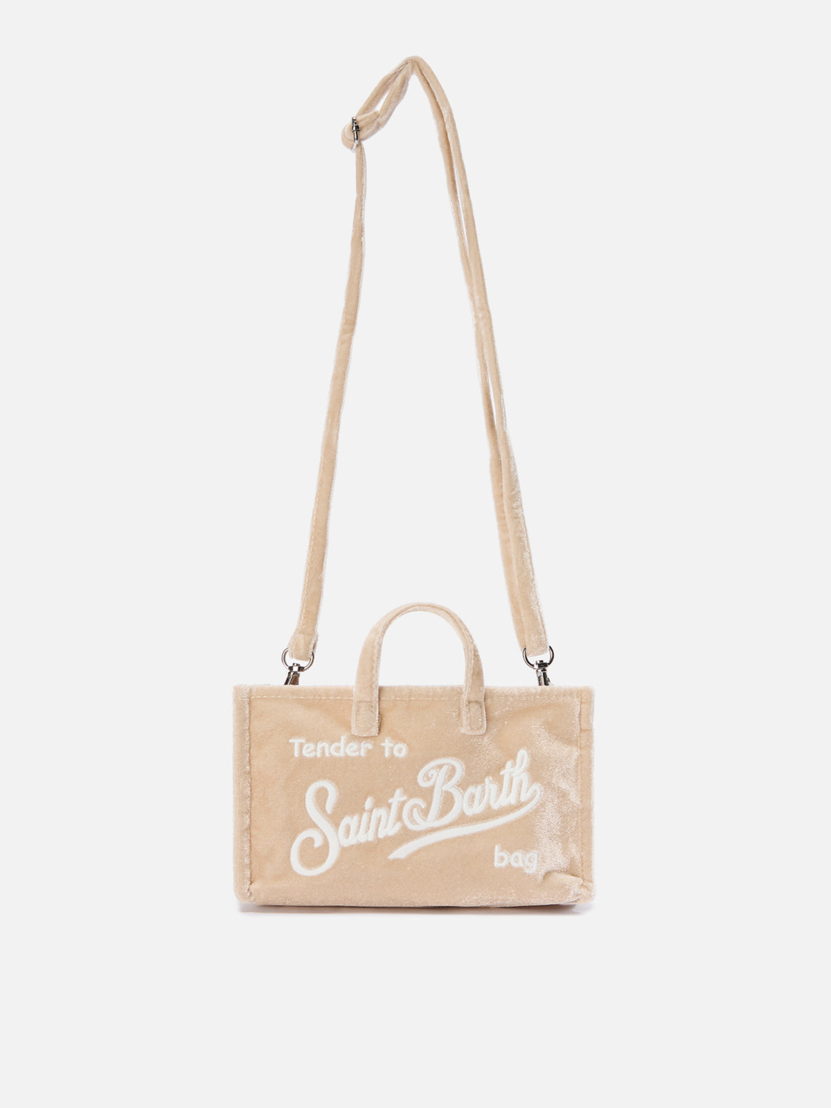 Sac pour téléphone beige en velours avec logo brodé 