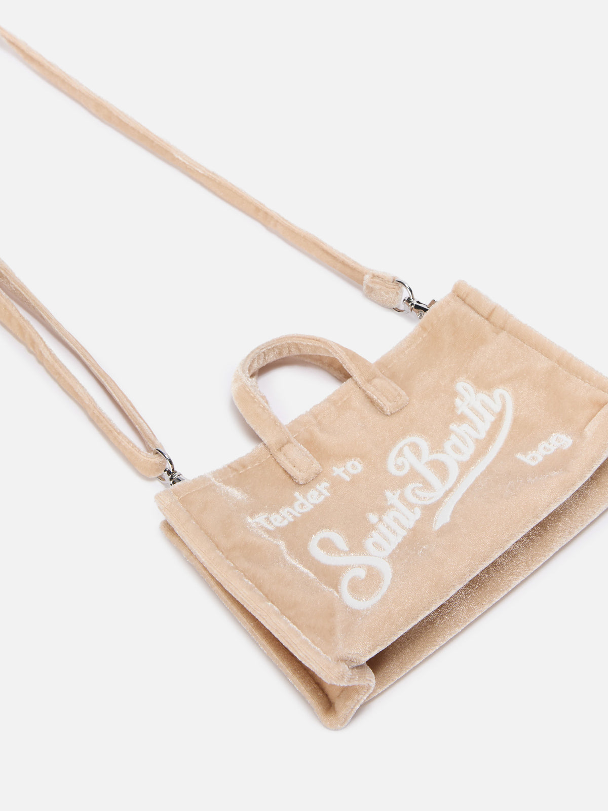 Sac pour téléphone beige en velours avec logo brodé 
