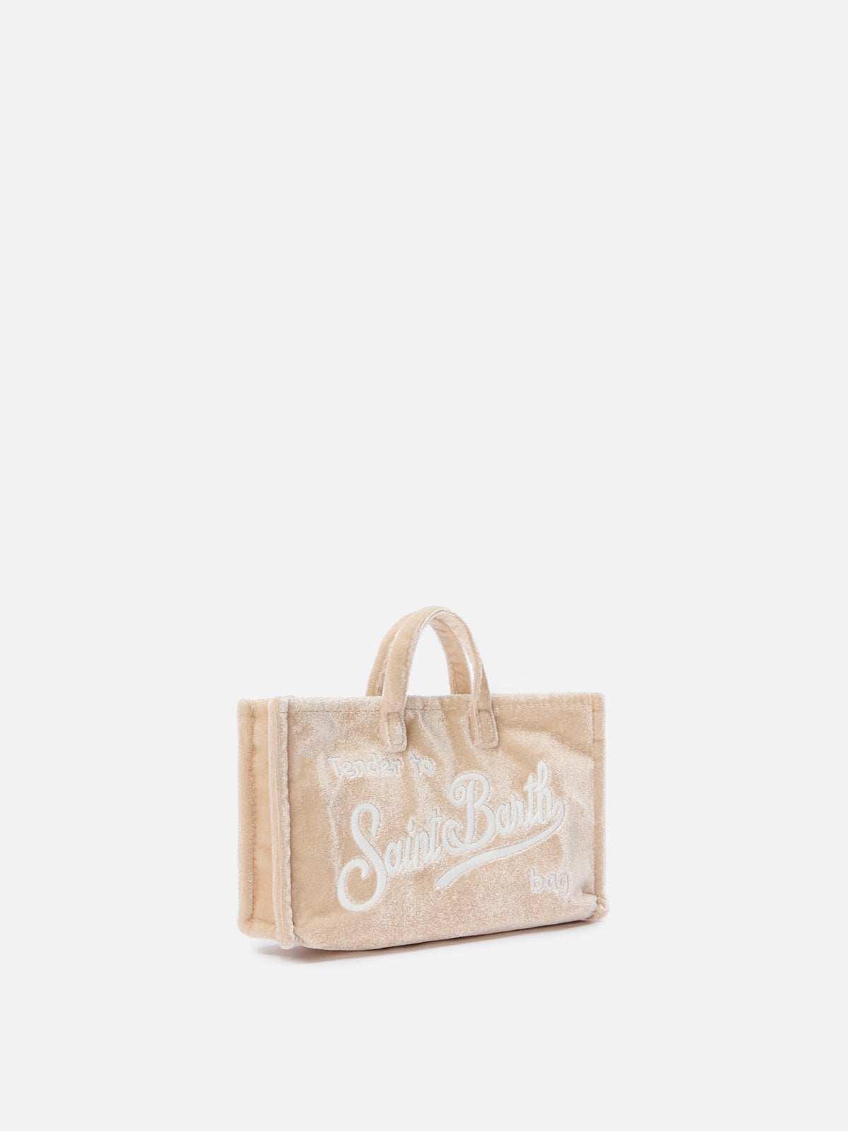 Sac pour téléphone beige en velours avec logo brodé 