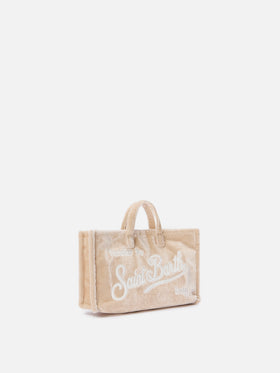 Sac pour téléphone beige en velours avec logo brodé 