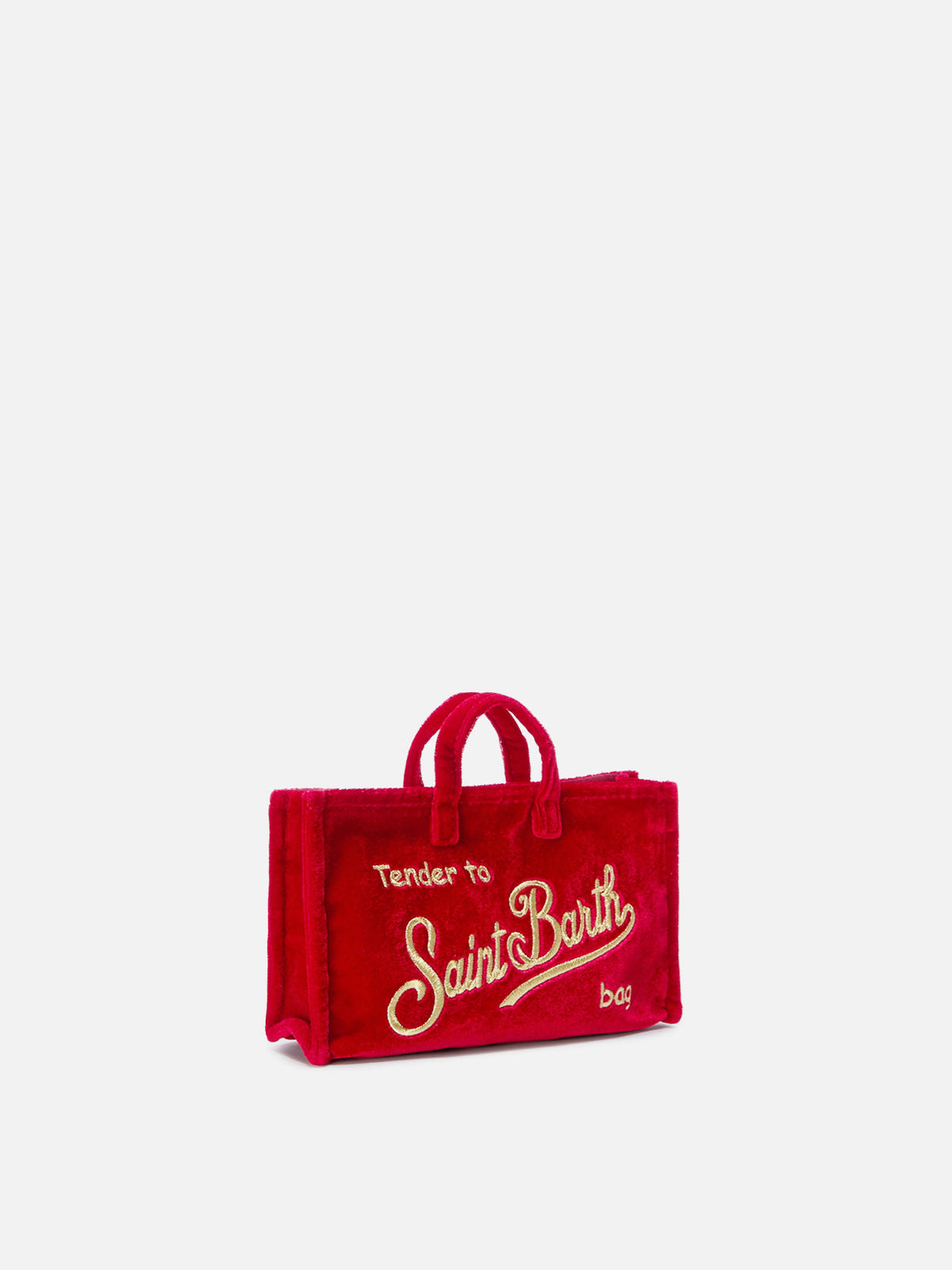 Bolso para teléfono rojo en terciopelo con bordado del logo 