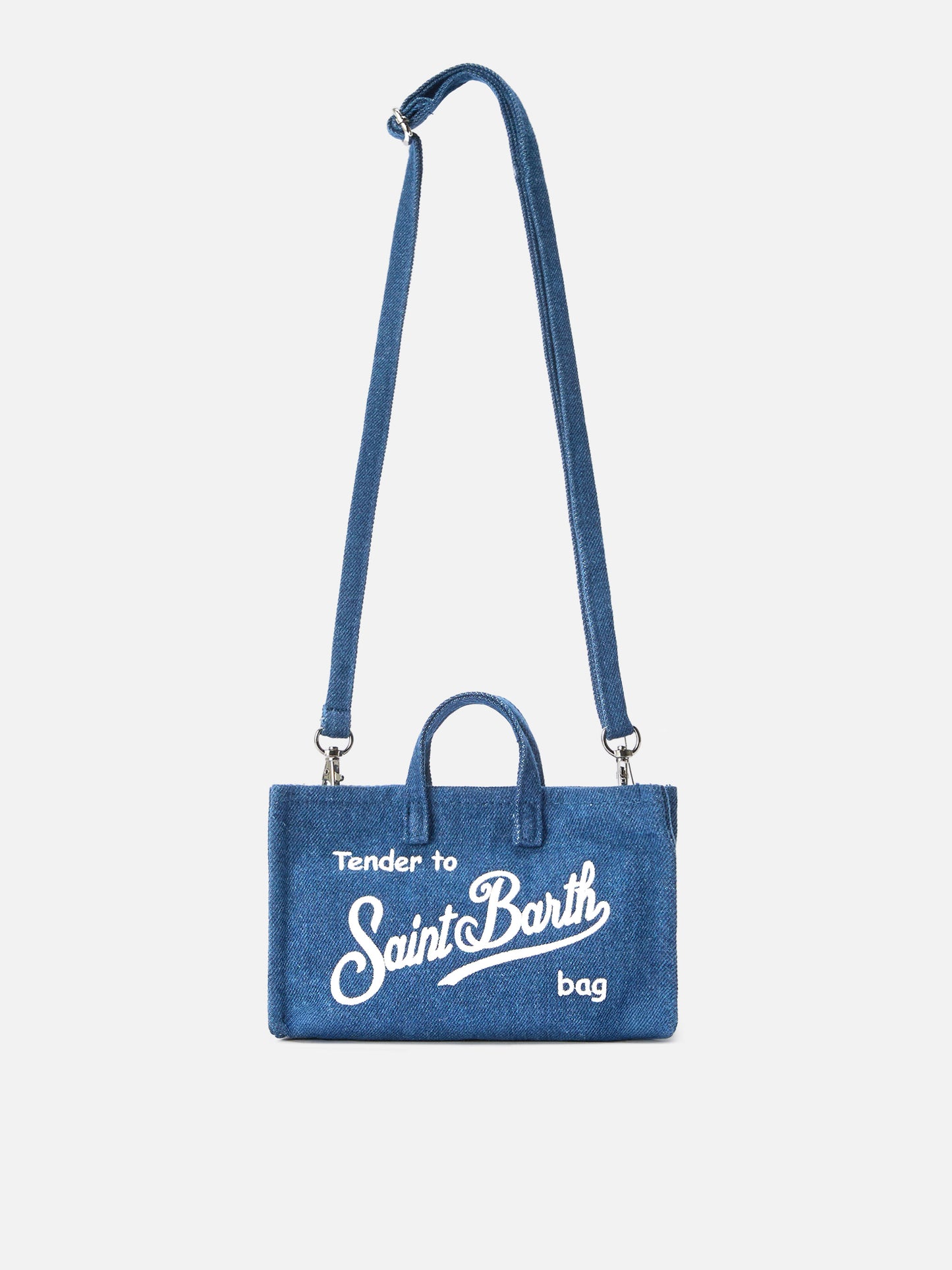 Bolso Micro Phone de denim con logo en contraste 