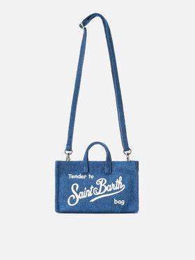 Bolso Micro Phone de denim con logo en contraste 