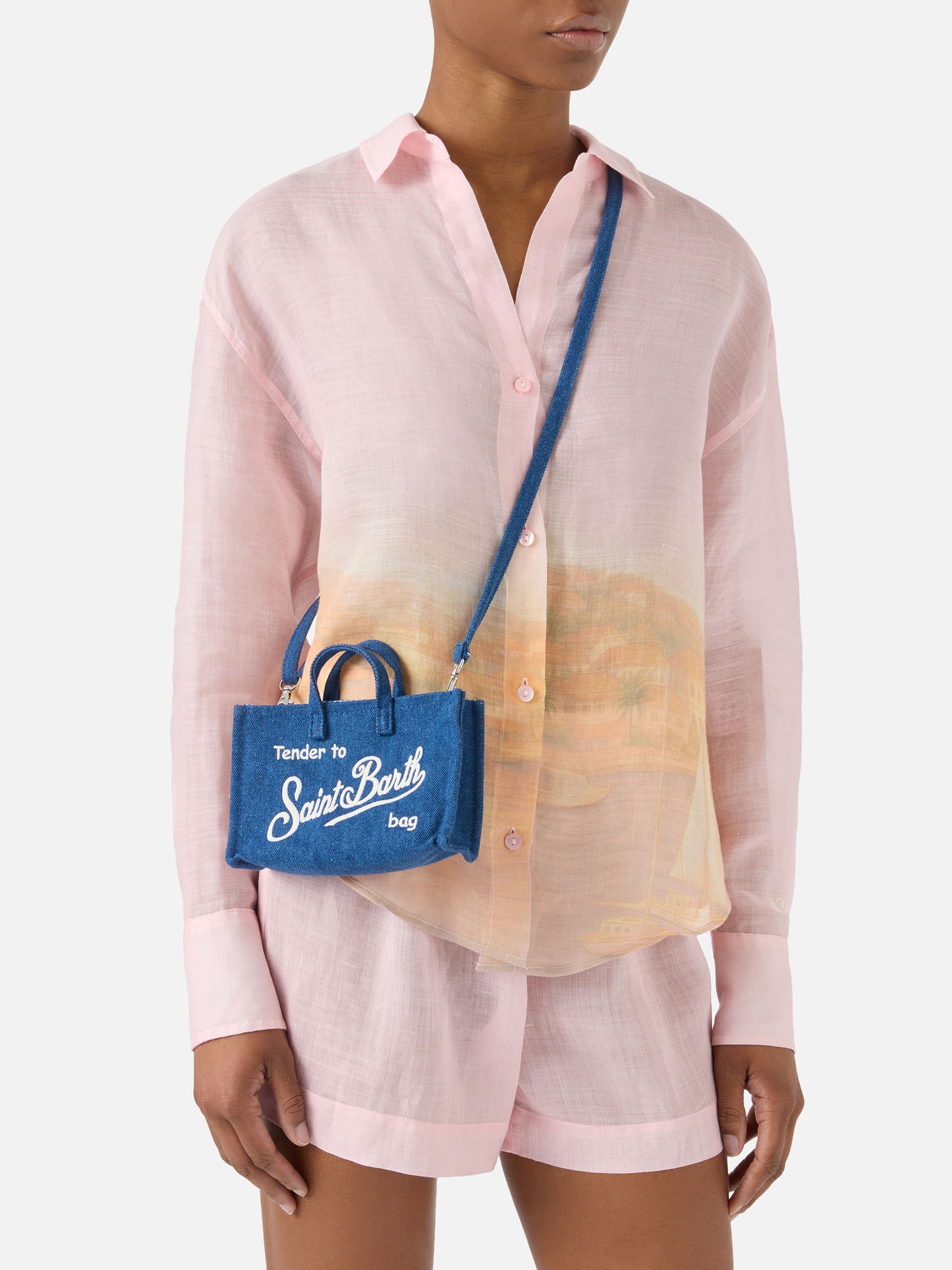 Sac Micro Phone en denim avec logo contrastant 