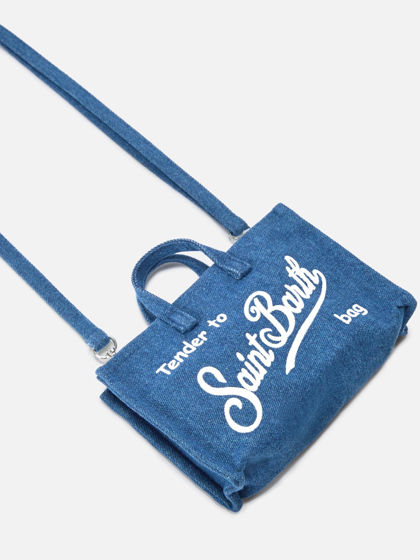 Bolso Micro Phone de denim con logo en contraste 