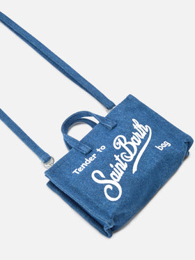 Bolso Micro Phone de denim con logo en contraste 