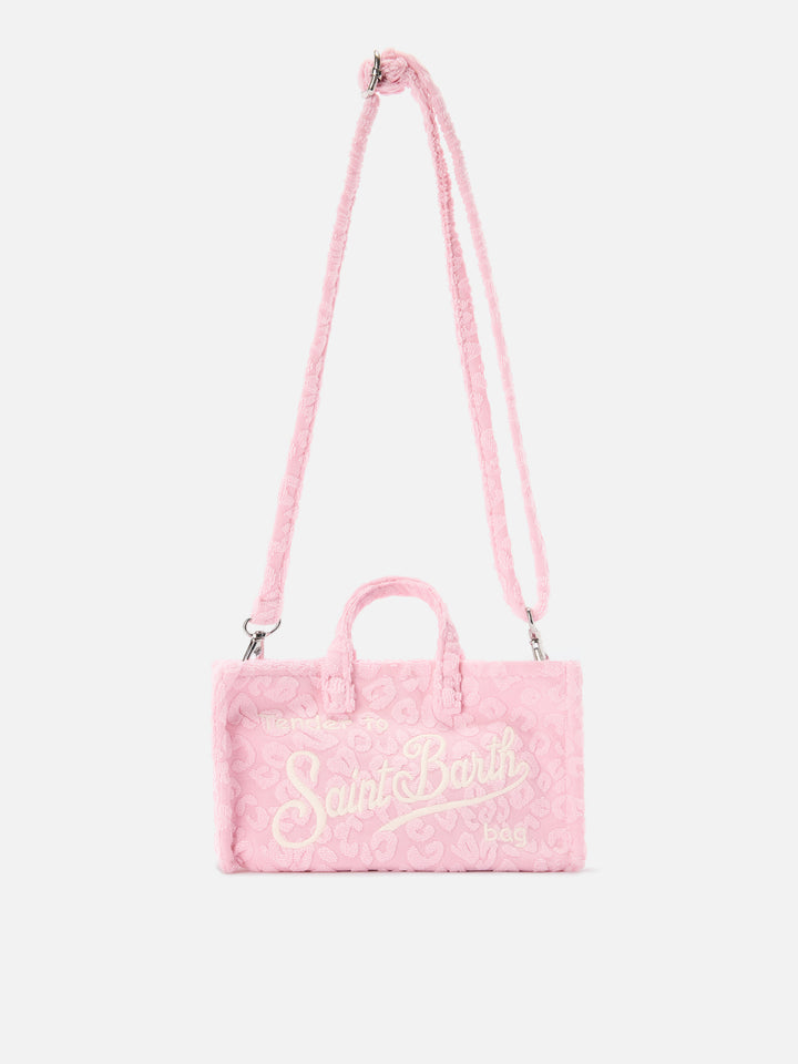 micro Phone terry-effect bag with embossed leopard pattern