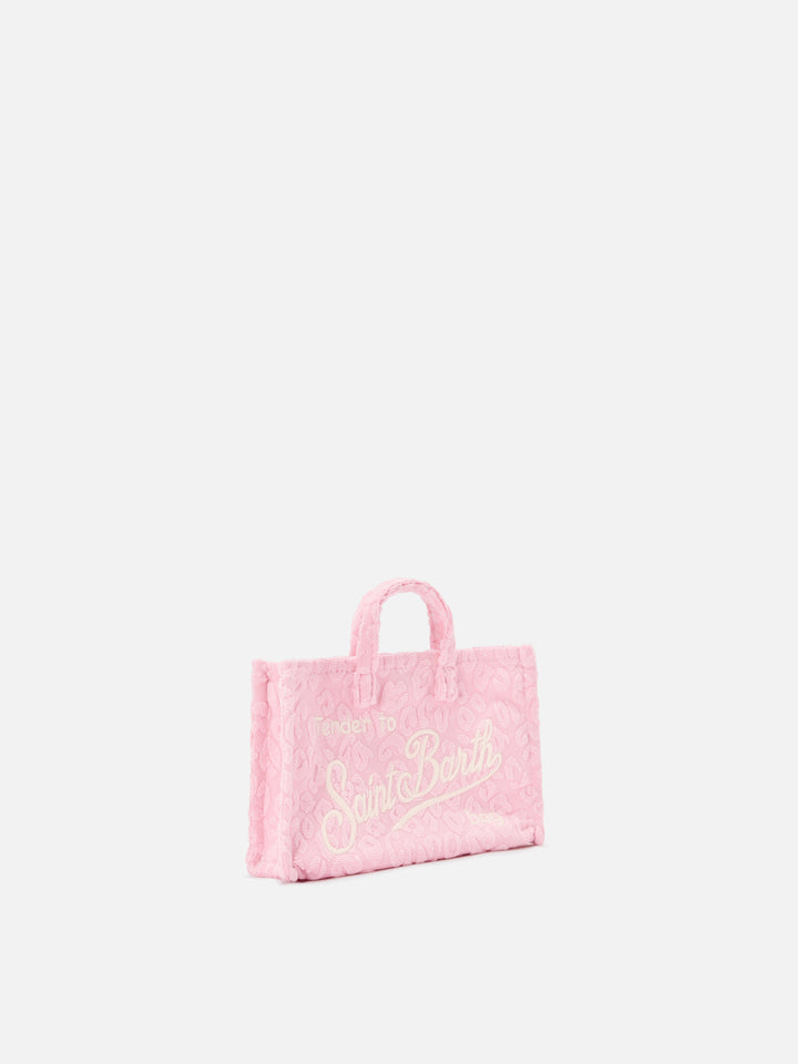 micro Phone terry-effect bag with embossed leopard pattern