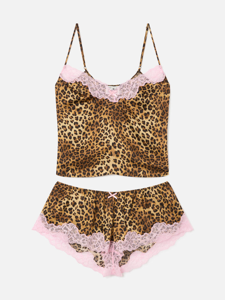 Pilar Top- und Shorts-Set mit Leopardenprint und Spitze 