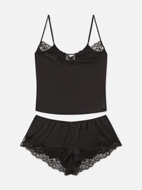 Set Pilar top e shorts nero con pizzo