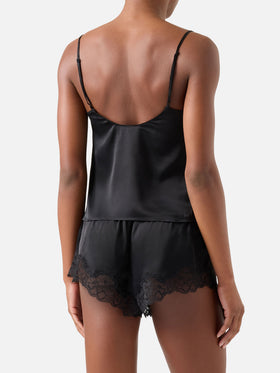 Set Pilar top e shorts nero con pizzo