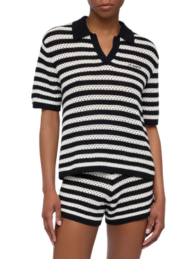 Pixie – Schwarzes Strickpolo mit Streifen