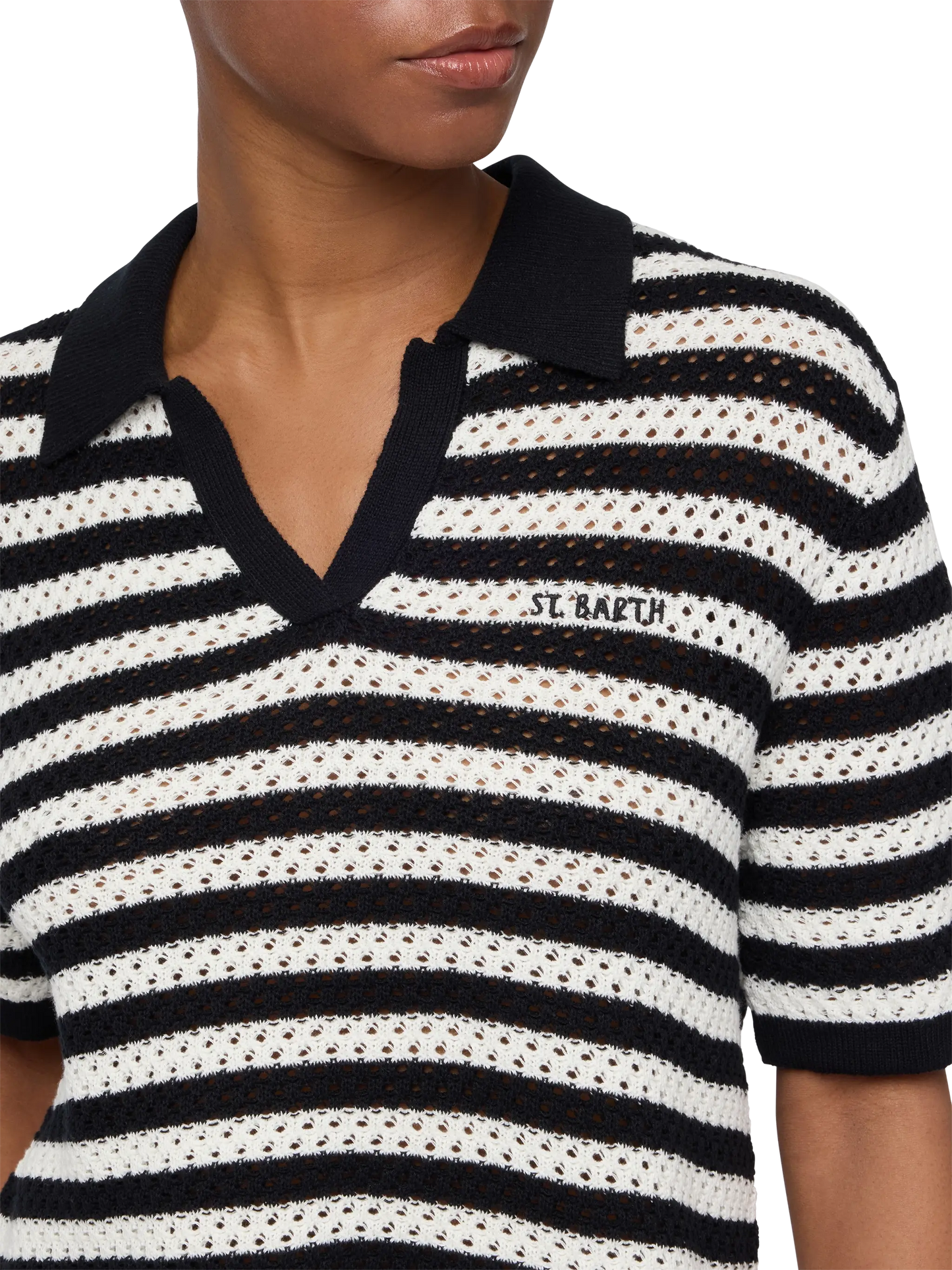 Pixie – Schwarzes Strickpolo mit Streifen