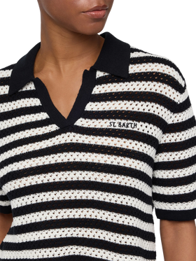 Pixie – Schwarzes Strickpolo mit Streifen