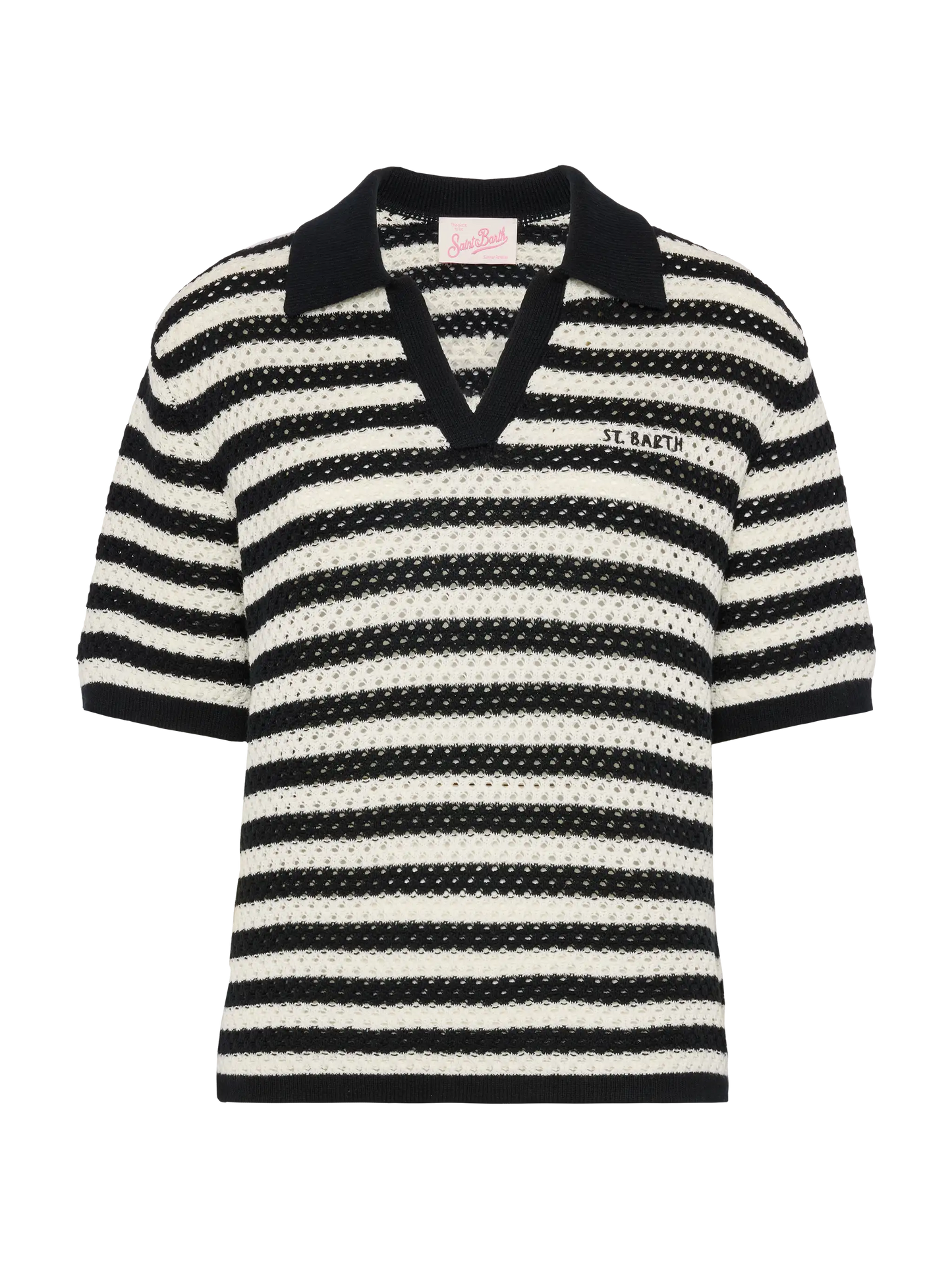 Pixie – Schwarzes Strickpolo mit Streifen