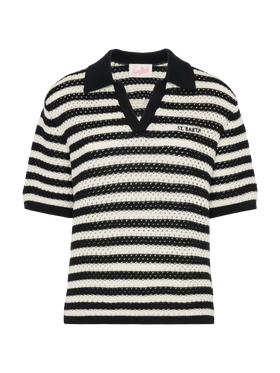 Pixie – Schwarzes Strickpolo mit Streifen