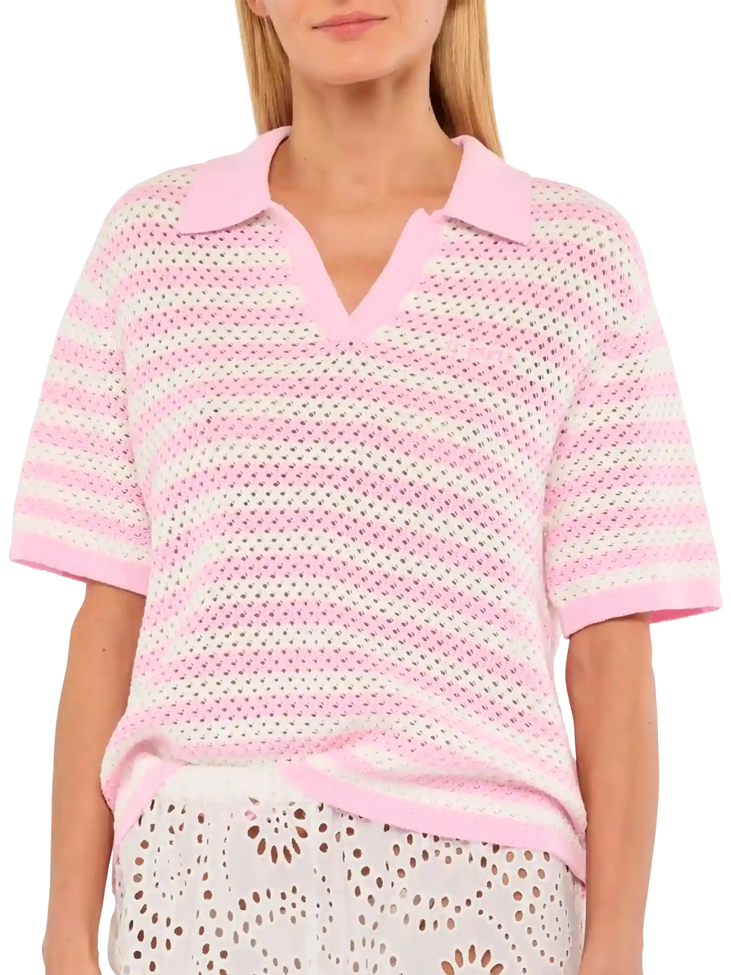 Polo in maglia a righe rosa Pixie