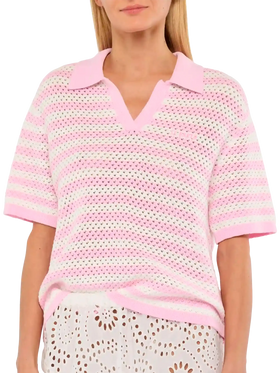 Polo in maglia a righe rosa Pixie