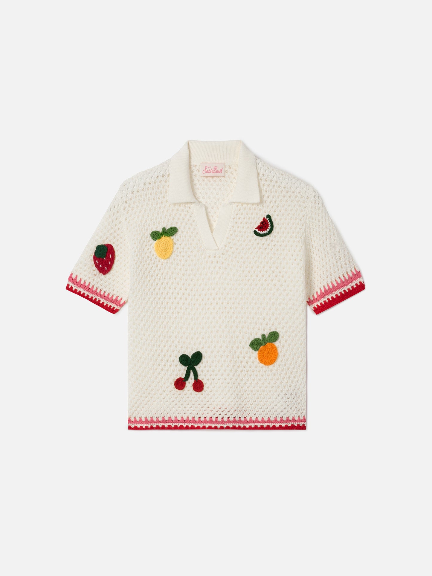 Polo Pixie Jr en mezcla de algodón blanco con parches bordados 