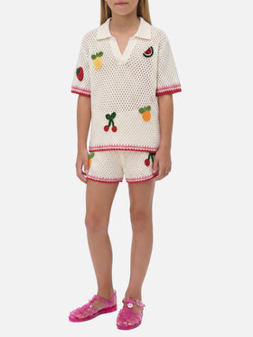 Short Yvette Jr in misto cotone bianco con patch ricamate
