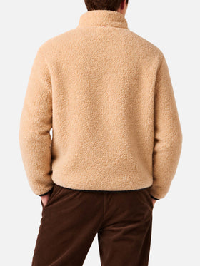 Giacca Polar beige in sherpa con motivo montagne sfumate