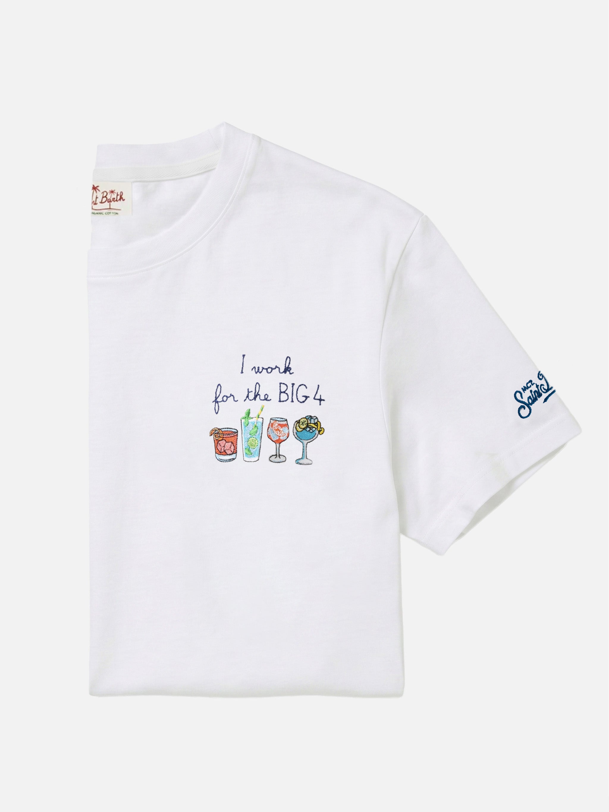 White Portofino T-shirt with I Work For The Big 4 embroidery – MC2 White Portofino T-shirt with I Work For The Big 4 embroidery – MC2