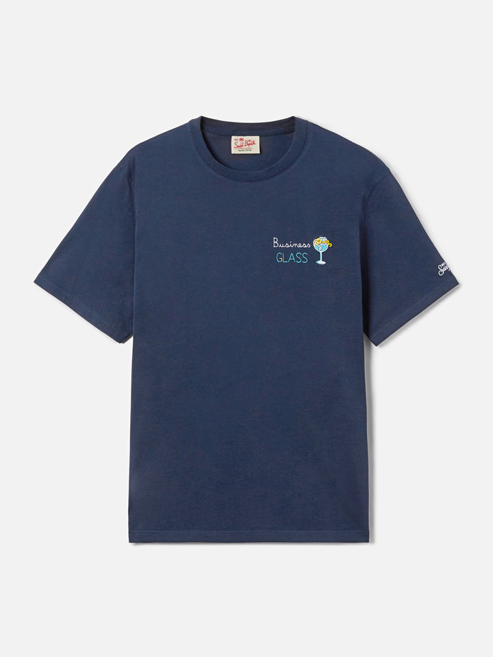 Blue Portofino T-shirt with Business Glass embroidery