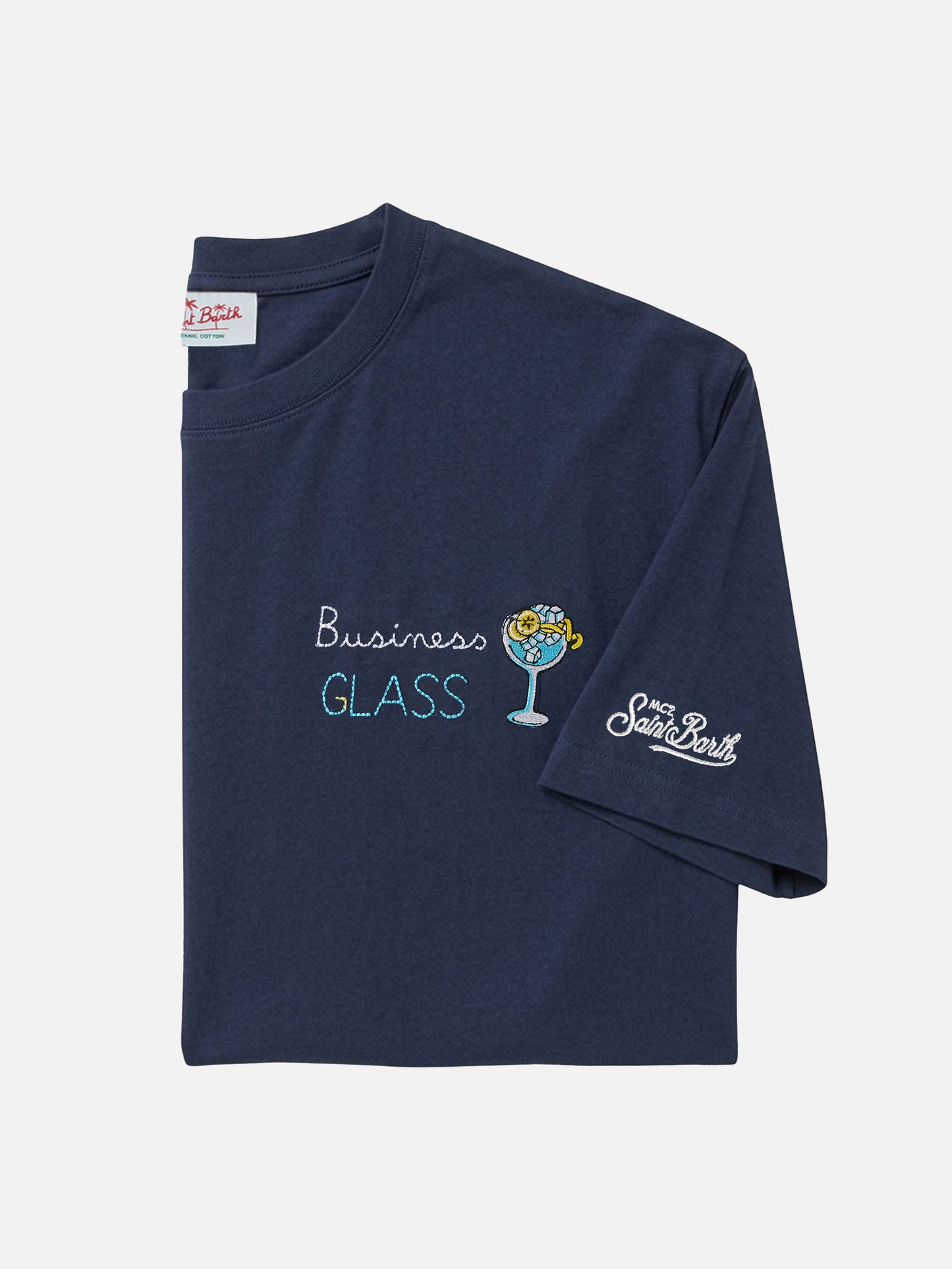 T-shirt Portofino blu con ricamo Business Glass