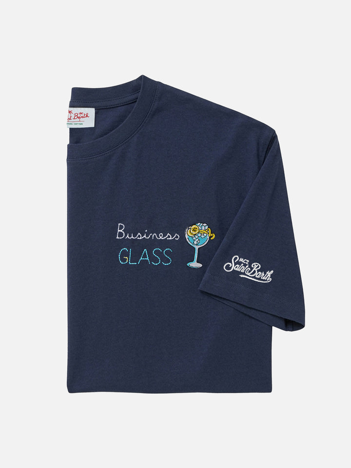 Blue Portofino T-shirt with Business Glass embroidery