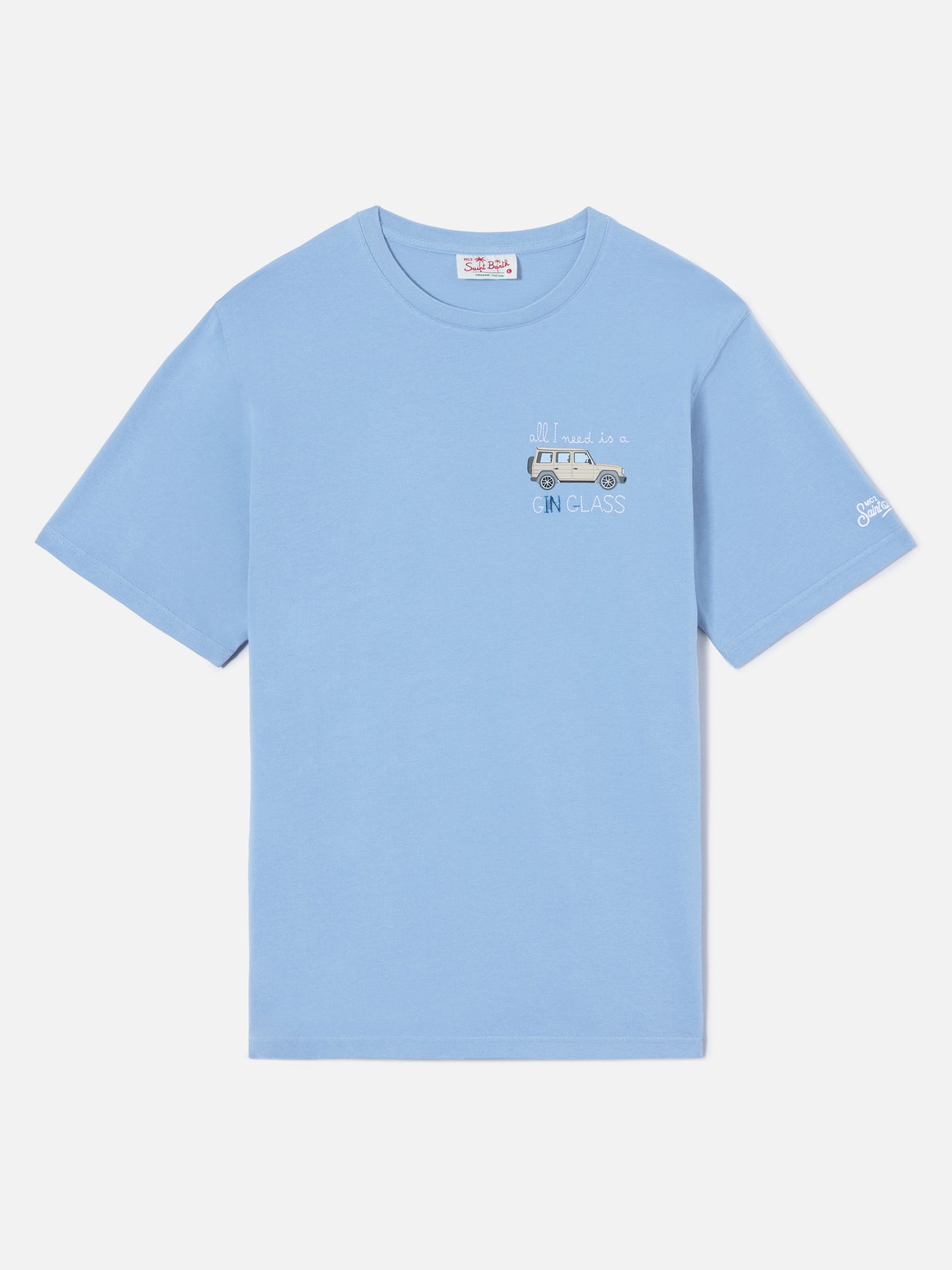 Dusty light blue Portofino T-shirt with All I Need Is A G-in Class embroidery