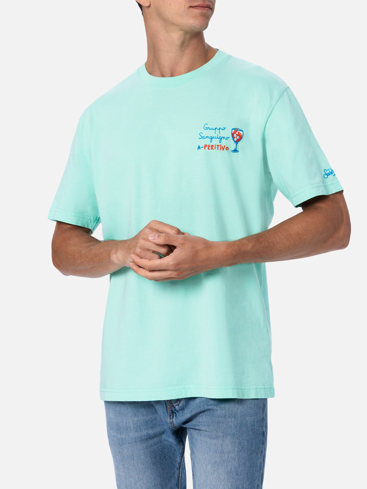 T-shirt da uomo classic fit in jersey di cotone Portofino con ricamo Gruppo sanguigno A peritivo