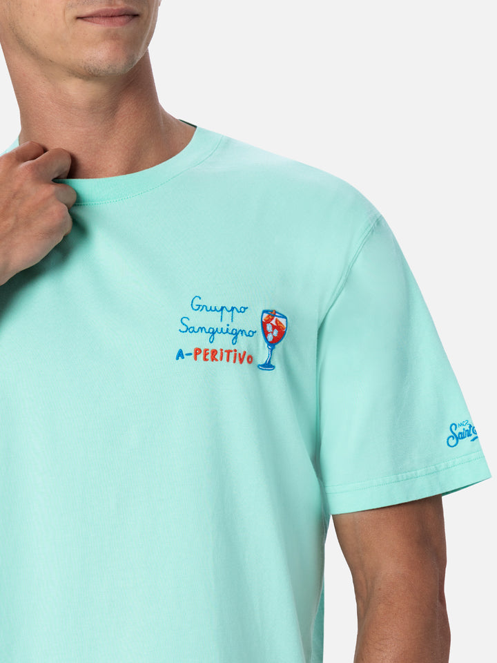 T-shirt da uomo classic fit in jersey di cotone Portofino con ricamo Gruppo sanguigno A peritivo