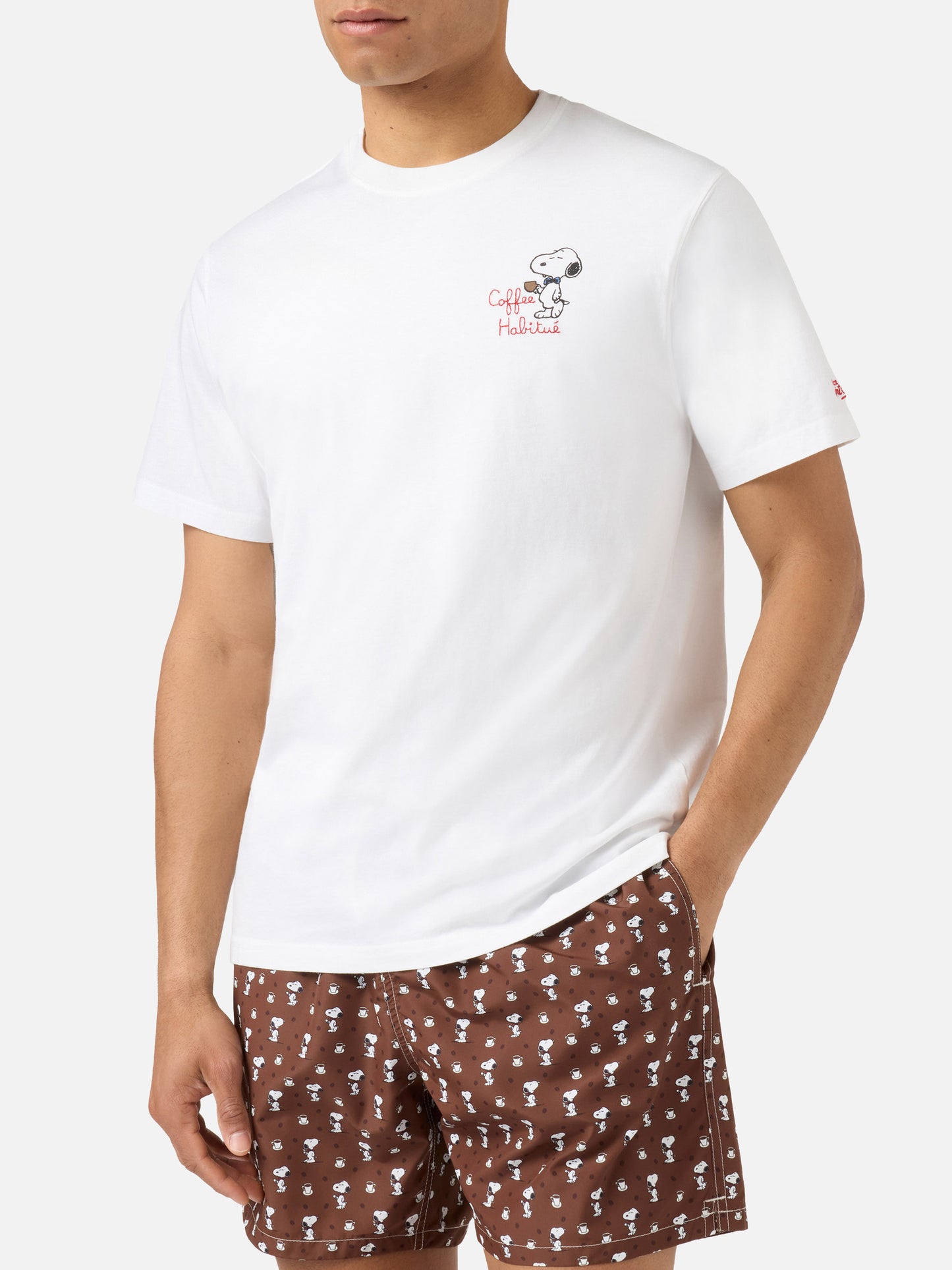 T-shirt Portofino bianca con ricamo Coffee Habitué | Special Edition