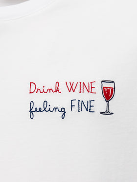 T-Shirt Portofino aus Baumwolljersey mit klassischer Passform und Stickerei „Drink WINE feeling FINE“