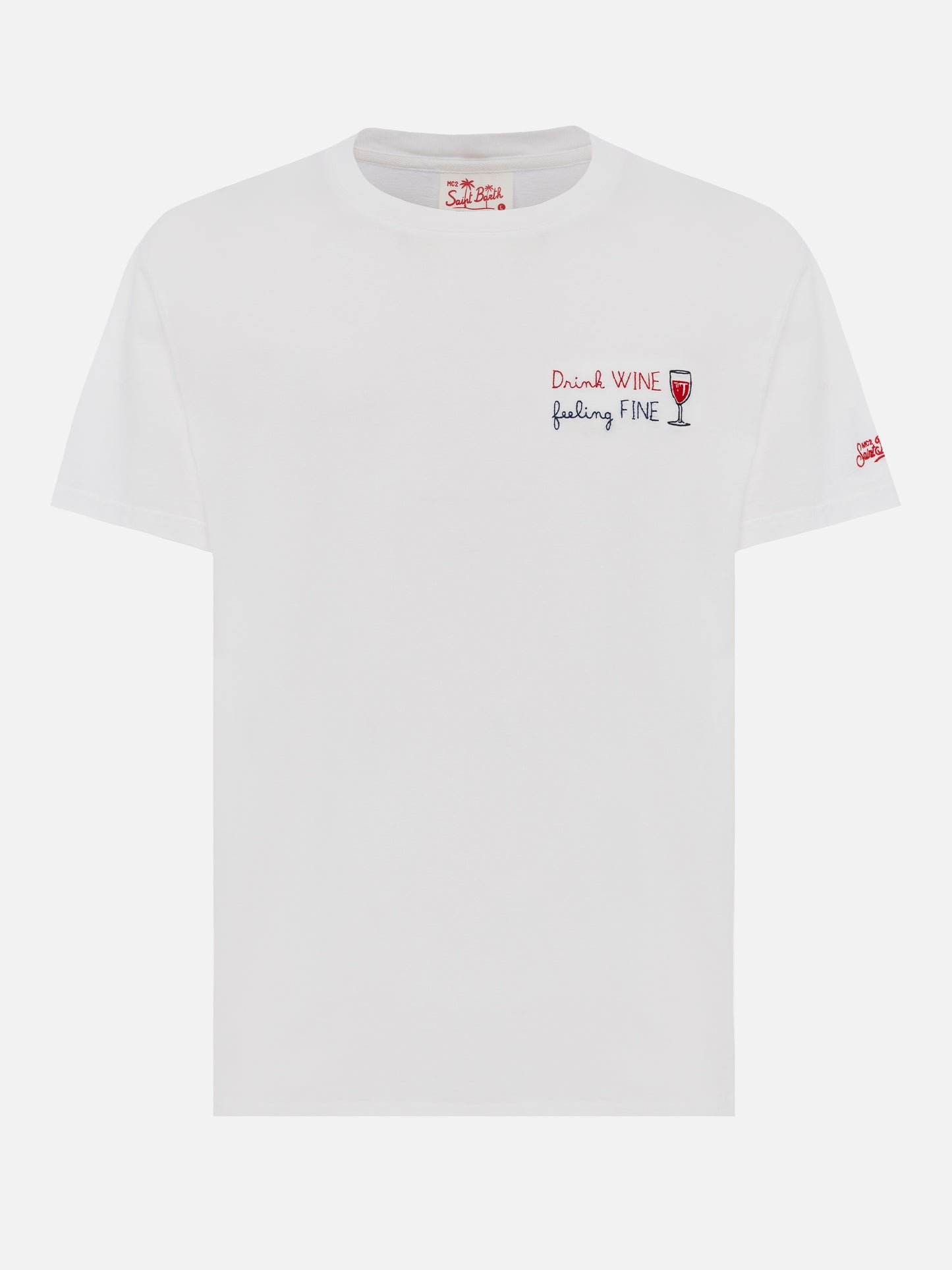 T-Shirt Portofino aus Baumwolljersey mit klassischer Passform und Stickerei „Drink WINE feeling FINE“