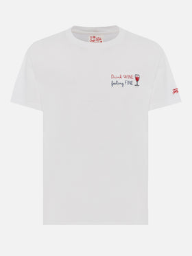 T-Shirt Portofino aus Baumwolljersey mit klassischer Passform und Stickerei „Drink WINE feeling FINE“