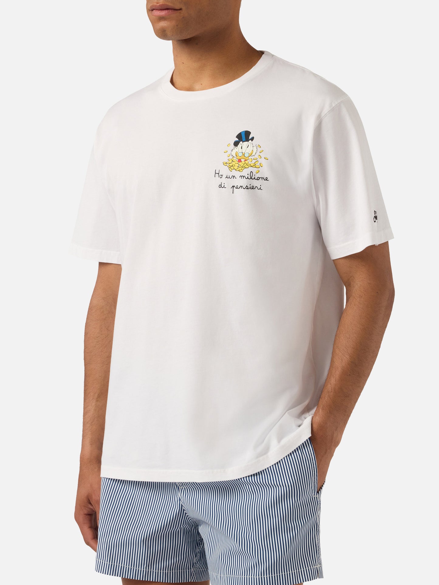 White Portofino t-shirt with Ho Un Milione Di Pensieri embroidery | Special Edition